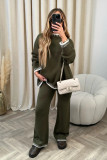 Autumn Winter Fashion Solid Color Sweater Pants Casual Loose Two-Piece Set
