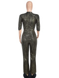 Sexy V-Neck Half-Sleeve Slim Sequin Women Party Jumpsuit