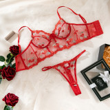 Sexy Embroidery Bikini See-Through Gather Lingerie Two-Piece Set