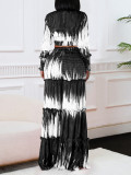 Women's Printed Lace-Up Long Sleeve Top High Waist Wide Leg Pants Casual Two Piece Set