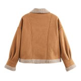 Autumn Winter Women's Woolen Coat Turndown Collar Loose Fur Fleece Jacket
