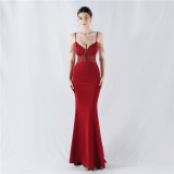 Sexy Fishbone Beaded Slim Waist Formal Party Evening Dress