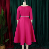 Autumn Winter Solid Color Elegant A-Line Chic Evening Dress