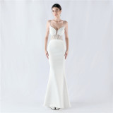 Sexy Fishbone Beaded Slim Waist Formal Party Evening Dress