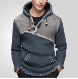Men's Fashion Long-Sleeved Contrast Color Knitting Shirt Casual Hooded Pullover Sweater