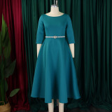 Autumn Winter Solid Color Elegant A-Line Chic Evening Dress
