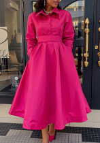 Women's Autumn Solid Color Turndown Collar Long Sleeve A-Line African Dress Women's Autumn Solid Color Turndown Collar Long Sleeve A-Line African Dress