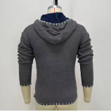 Men's Fashion Long-Sleeved Contrast Color Knitting Shirt Casual Hooded Pullover Sweater