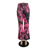 Women Pink Camouflage Street Bell Bottom Pants