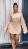 Autumn Fashion Split Sleeve Drawstring Slim Waist Casual Women's Dress