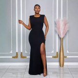 Round Neck Back Hollow Diamond Tassels Evening Dress