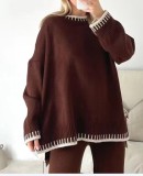 Autumn Winter Fashion Solid Color Sweater Pants Casual Loose Two-Piece Set