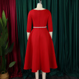 Autumn Winter Solid Color Elegant A-Line Chic Evening Dress