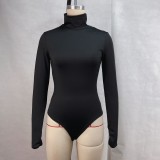 Women Sexy High Neck Long Sleeve Stretch Fitness Bodysuit