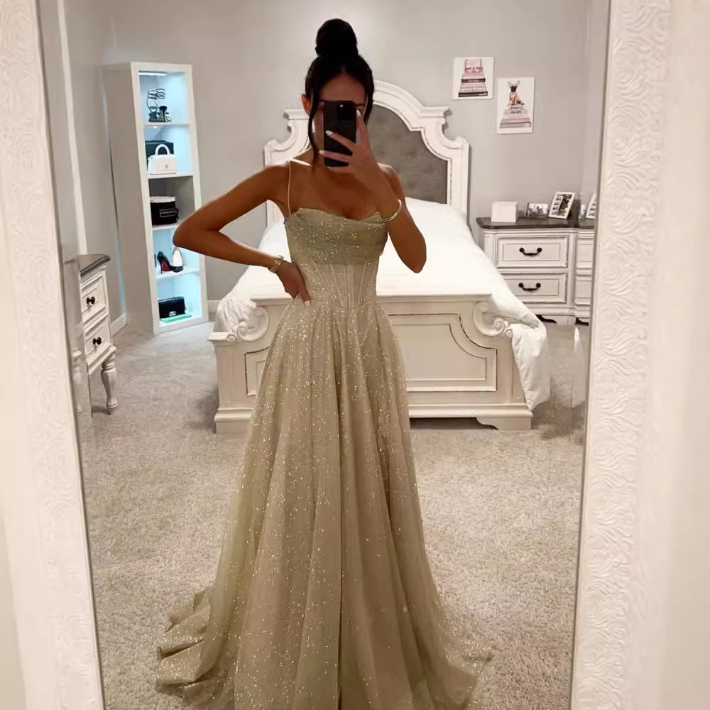 Spring Autumn Shiny Strap Fashion Party Dress