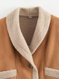 Autumn Winter Women's Woolen Coat Turndown Collar Loose Fur Fleece Jacket
