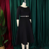 Autumn Winter Solid Color Elegant A-Line Chic Evening Dress