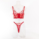Sexy Embroidery Bikini See-Through Gather Lingerie Two-Piece Set