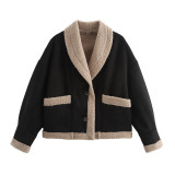 Autumn Winter Women's Woolen Coat Turndown Collar Loose Fur Fleece Jacket