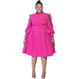 Autumn Polka Dot Mesh See-Through Lantern Sleeve Slim Waist Plus Size Dress