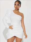 Women One-Shoulder Long Sleeve Dress Party Sexy Bodycon Dress