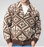 Men's Casual Geometric Jacquard Knitting American Retro Coat Sweater