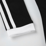 Women American Long Sleeve T-shirt Autumn V Neck Digital Stripe Patchwork Top