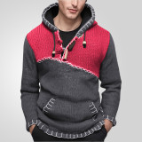 Men's Fashion Long-Sleeved Contrast Color Knitting Shirt Casual Hooded Pullover Sweater