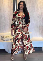 Women Printed Button-Style Side Slit Maxi Dress