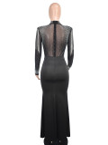 Women Sexy See-Through Mesh Beaded Slit Dress