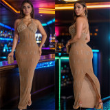 Women Lace Beaded V Neck Sleeveless Dress