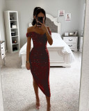Spring Autumn Sequin Off Shoulder Fashion Party Women's Dress