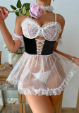 Women White and Black Lace Dress Sexy Lingerie