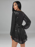 Women Sequin Party Long Sleeve Mini Dress