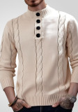Men's American Button Stand Collar Knitting Solid Sweater