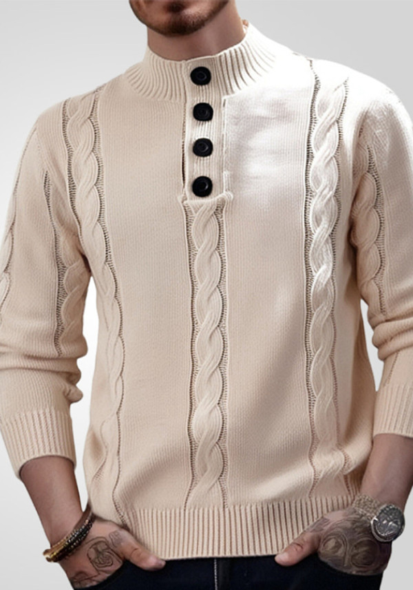 Men's American Button Stand Collar Knitting Solid Sweater