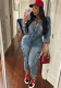 Women Washed Stretch Long Sleeve Denim Jumpsuit