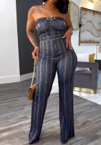 Women Printed Sleeveless Strapless Elastic Bodycon Wide Leg Jumpsuit Women Printed Sleeveless Strapless Elastic Bodycon Wide Leg Jumpsuit