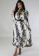 Women Fall Casual Long Sleeve Pleated Print Top and Skirt Two-Piece Set