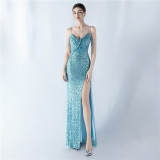 Sexy Strap Beaded Evening Dress