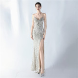 Sexy Strap Beaded Evening Dress