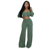 Women Casual Long Sleeve Top and Pant Two-Piece Set
