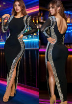 Women Long Sleeve Backless Slit Dress Women Long Sleeve Backless Slit Dress