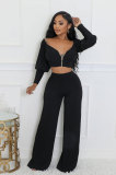 Women Casual Long Sleeve Top and Pant Two-Piece Set