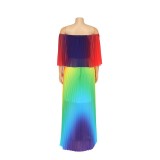 Women African ethnic off-shoulder pleated print dress