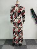 Women Printed Button-Style Side Slit Maxi Dress