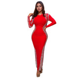 Women Long Sleeve Backless Slit Dress