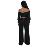 Women Casual Long Sleeve Top and Pant Two-Piece Set