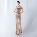 Sexy Strap Beaded Evening Dress