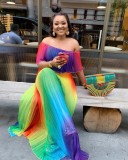 Women African ethnic off-shoulder pleated print dress